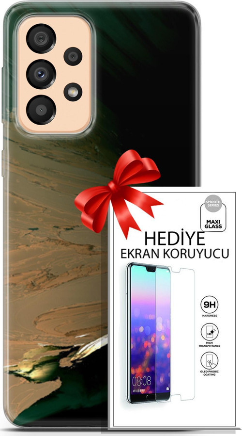 Samsung Galaxy A33 5G Kılıf Orijinal Seri Nature 02 Yeşil Sarı Kapak Ve Ekran Koruyucu