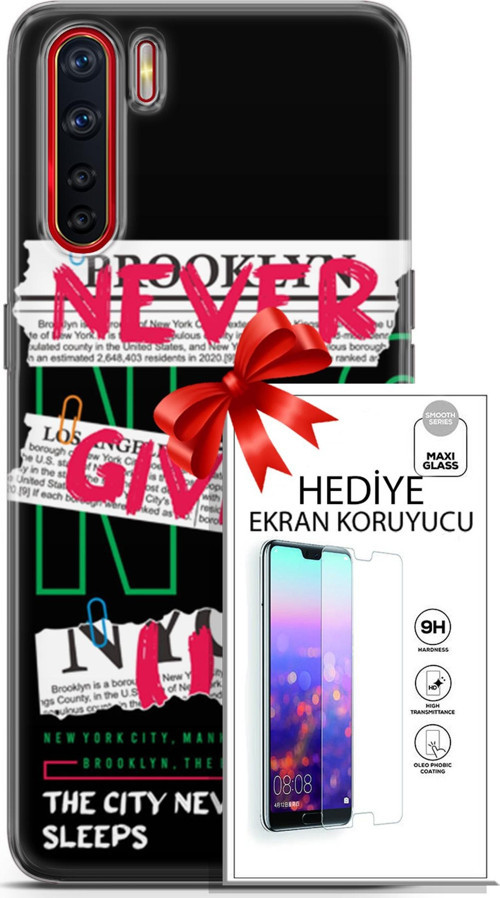 Oppo A91 Kılıf Orijinal Seri Punky 21 Never Give Up Darbe Önleyici Kapak + Ön Ekran Koruyucu