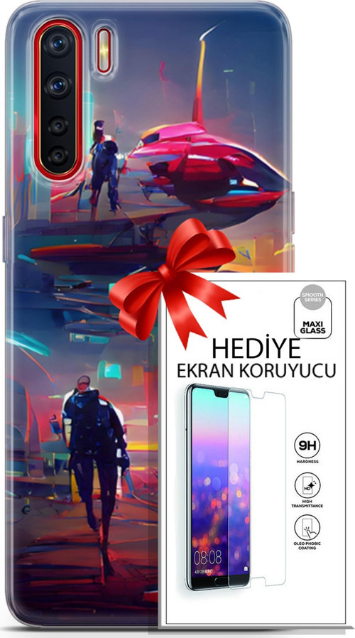 Oppo A91 Kılıf Orijinal Seri Cyberpunk 12 Mars Tasarım Kılıf + Ekran Koruyucu