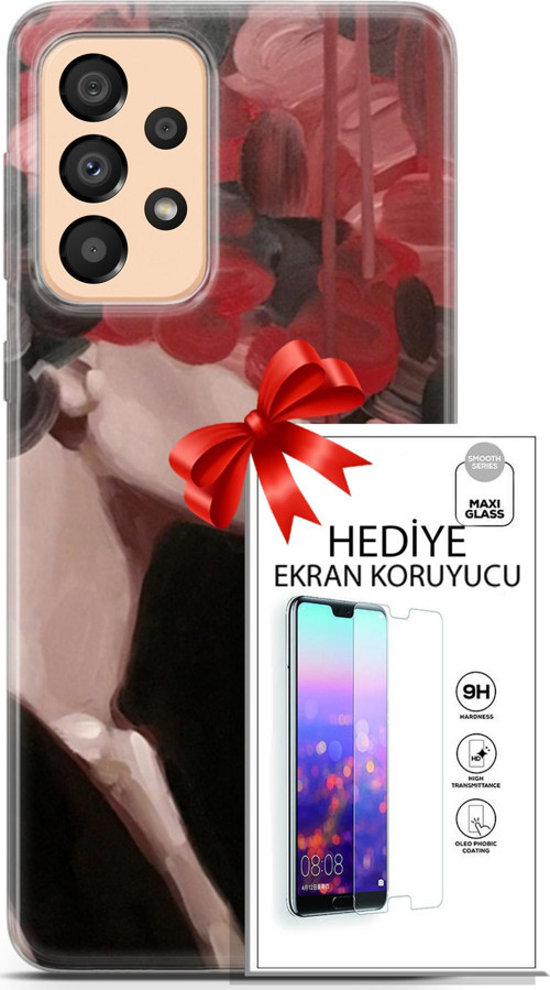 Samsung Galaxy A33 5G Kılıf Orijinal Seri Soul 19 Kırmızı Pembe Siyah Tam Koruma Kılıf + Ekran Koruyucu