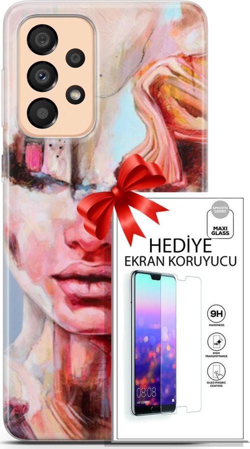 Samsung Galaxy A33 5G Kılıf Orijinal Seri Soul 14 Beyaz Kırmızı Cover Kılıf + Ön Ekran Koruyucu