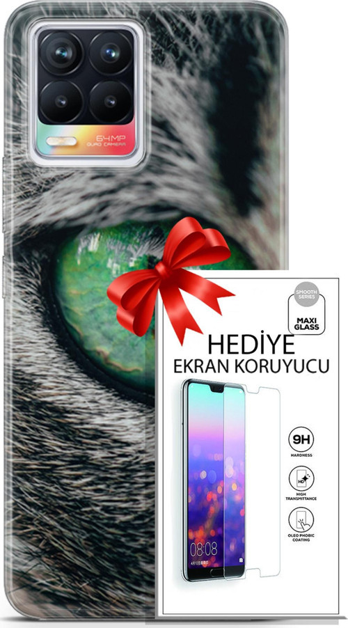 Realme 8 Kılıf Orijinal Seri Scotish-British 28 Göz Detay İz Bırakmayan Kılıf + Ön Ekran Koruyucu