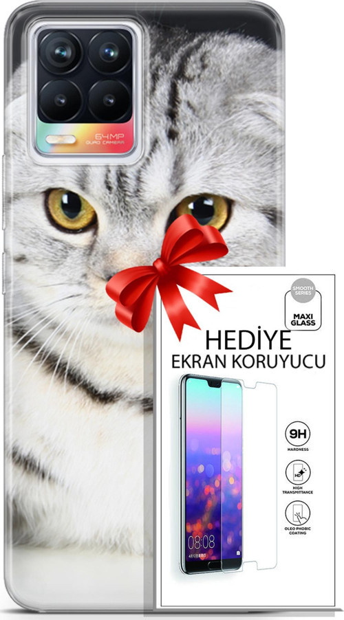 Realme 8 Kılıf Orijinal Seri Scotish-British 18 British Beyaz Parlak Kılıf + Ekran Koruyucu Full Koruma