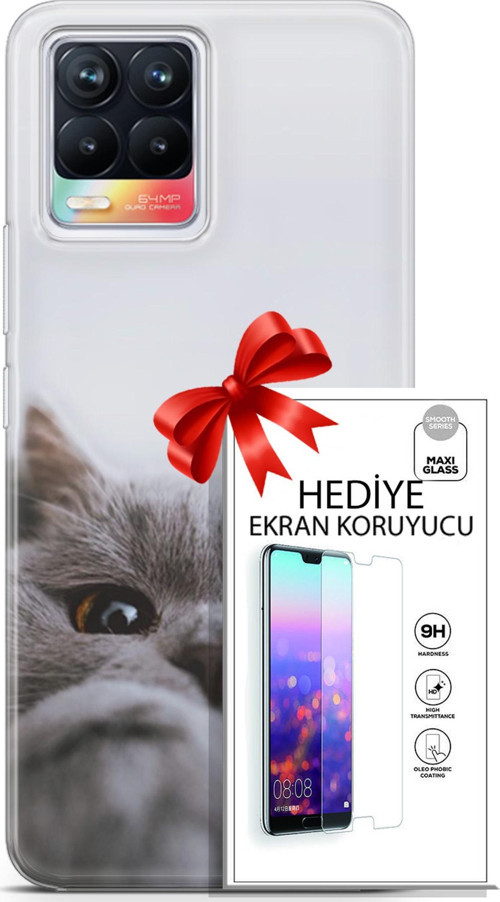 Realme 8 Kılıf Orijinal Seri Scotish-British 08 Sevimli Kedi Baskılı Kılıf + Ekran Koruyucu