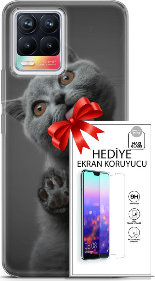 Realme 8 Kılıf Orijinal Seri Scotish-British 09 Yavru Kedi Uv Kılıf Ve Ekran Koruyucu