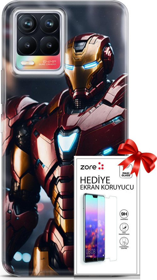 Realme 8 Kılıf Orijinal Seri Supers 23 Iron Man Telefon Kabı Ve Ekran Koruyucu