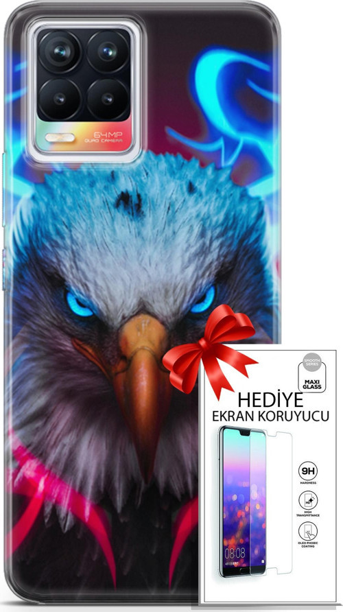 Realme 8 Kılıf Orijinal Seri Algorand 11 Baykuş Sert 4K Baskılı Kılıf + Ekran Koruyucu Full Koruma