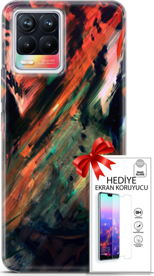 Realme 8 Kılıf Orijinal Seri Algorand 20 Kırmızı Yeşil Renkli Kılıf Ekran Koruyucu