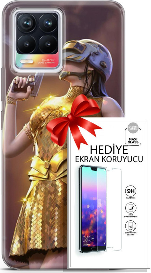 Realme 8 Kılıf Orijinal Seri Pubg 21 Anna Darbe Önleyici Kapak + Ön Ekran Koruyucu
