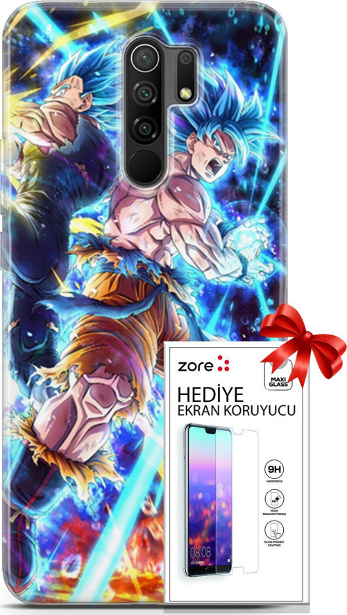 Xiaomi Redmi 9 Kılıf Orijinal Seri Supers 11 Dragon Ball Anime 4K Baskılı Kılıf + Ekran Koruyucu Ful