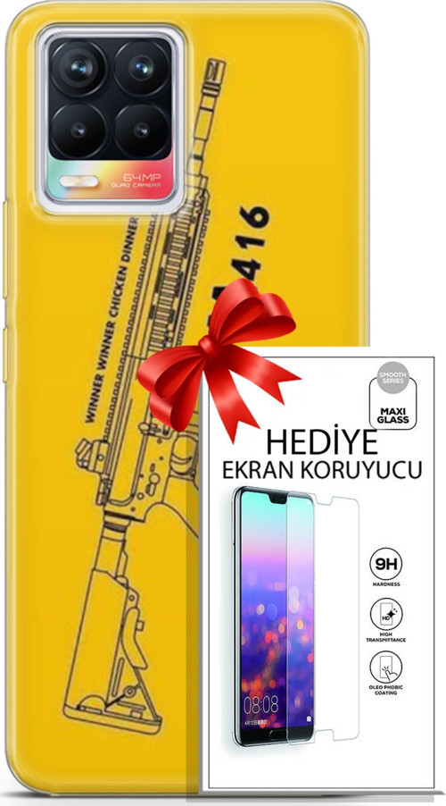 Realme 8 Kılıf Orijinal Seri Pubg 28 M416 İz Bırakmayan Kılıf + Ön Ekran Koruyucu