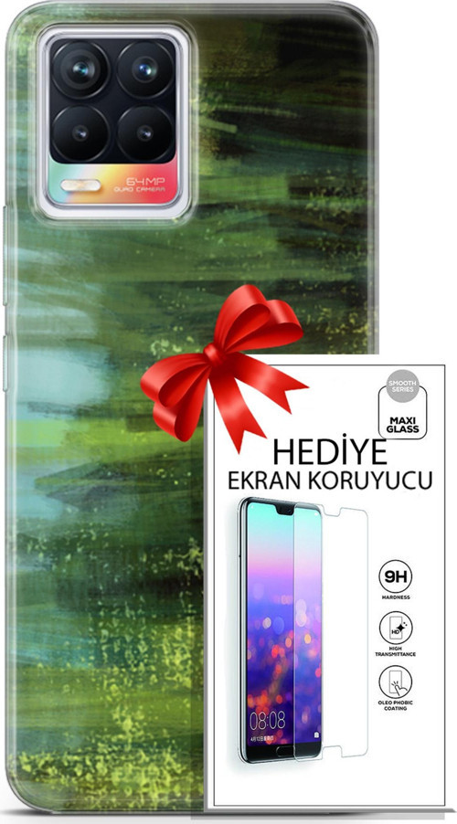 Realme 8 Kılıf Orijinal Seri Nature 21 Çalılar Darbe Önleyici Kapak + Ön Ekran Koruyucu