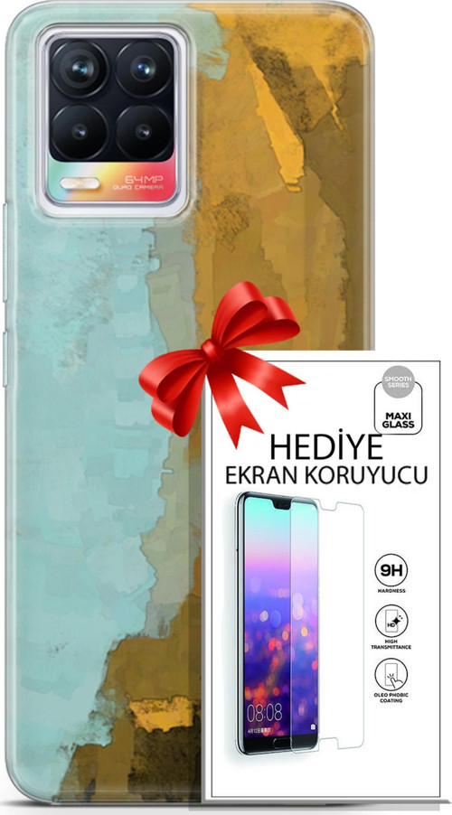Realme 8 Kılıf Orijinal Seri Nature 25 Su Yeşili Soyulmayan Kılıf + Ekran Koruyucu Full Korumaket