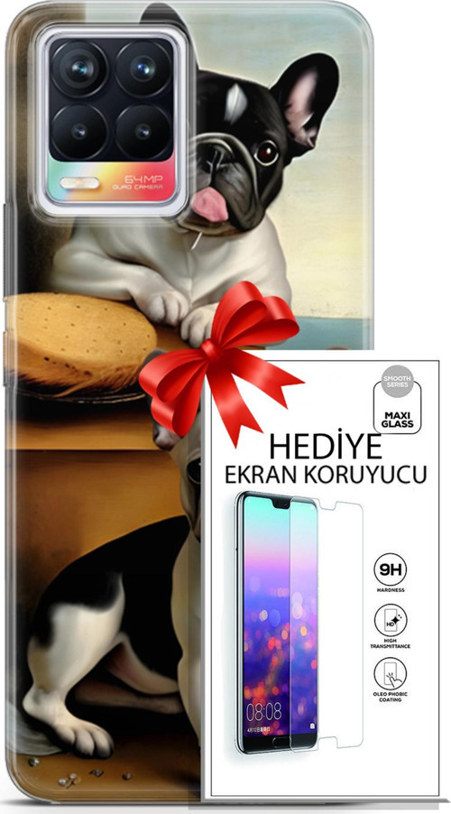 Realme 8 Kılıf Orijinal Seri Dogs 28 Fransız Bulldog İz Bırakmayan Kılıf + Ön Ekran Koruyucu