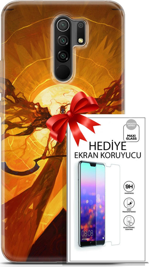 Xiaomi Redmi 9 Kılıf Orijinal Seri Cardano 27 Şeytan Lazer Kesim Silikon Ekran Koruyucu