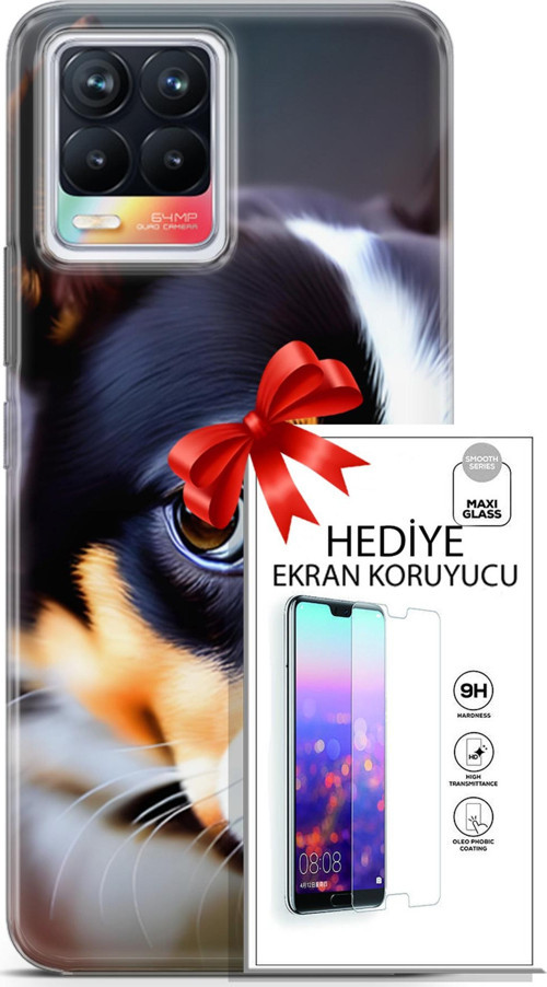 Realme 8 Kılıf Orijinal Seri Dogs 11 İsviçre Bernese 4K Baskılı Kılıf + Ekran Koruyucu Full Koruma