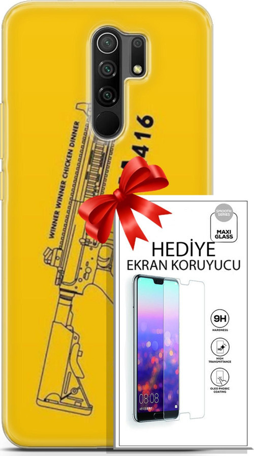 Xiaomi Redmi 9 Kılıf Orijinal Seri Pubg 28 M416 İz Bırakmayan Kılıf + Ön Ekran Koruyucu