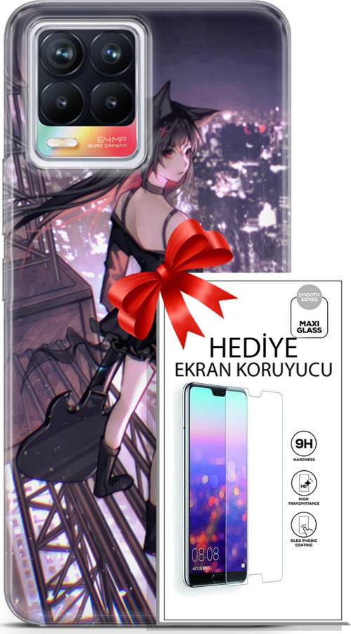 Realme 8 Kılıf Orijinal Seri Fantasy 20 Anime Çatıda Renkli Kılıf Ekran Koruyucu