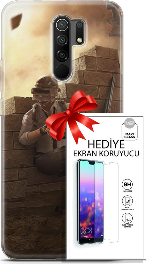 Xiaomi Redmi 9 Kılıf Orijinal Seri Pubg 04 Oyun Karakterleri Silikon Kılıf + Ekran Koruyucu Full Koruma