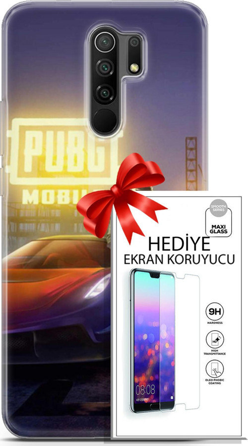 Xiaomi Redmi 9 Kılıf Orijinal Seri Pubg 17 Arabalı Yumuşak Kılıf + Ekran Koruyucu