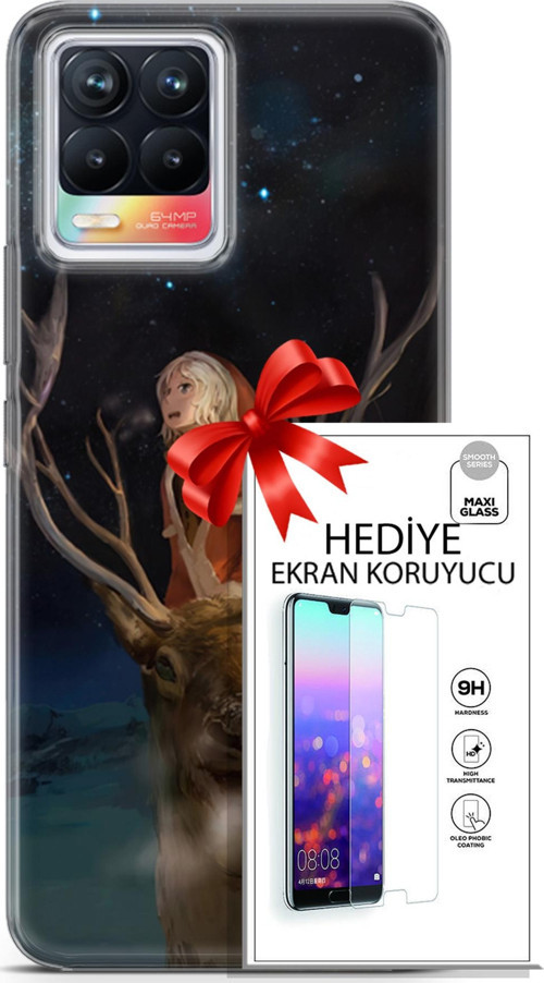 Realme 8 Kılıf Orijinal Seri Fantasy 18 Geyik Kız Parlak Kılıf + Ekran Koruyucu Full Korumaketi