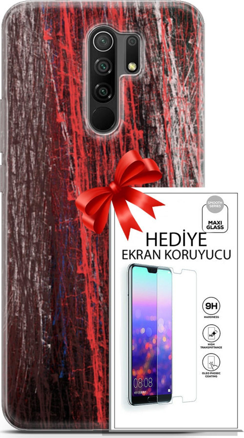 Xiaomi Redmi 9 Kılıf Orijinal Seri Nature 22 İzler Kap + Ekran Koruyucu