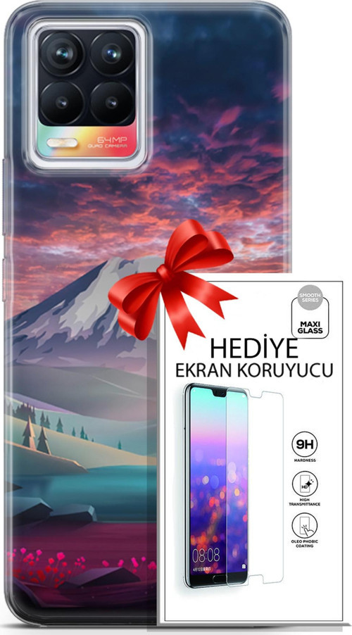 Realme 8 Kılıf Orijinal Seri Fantasy 14 Karlı Dağ Cover Kılıf + Ön Ekran Koruyucu