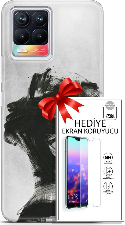 Realme 8 Kılıf Orijinal Seri Soul 05 Karakalem Koruma Kılıfı + Ekran Koruyucu
