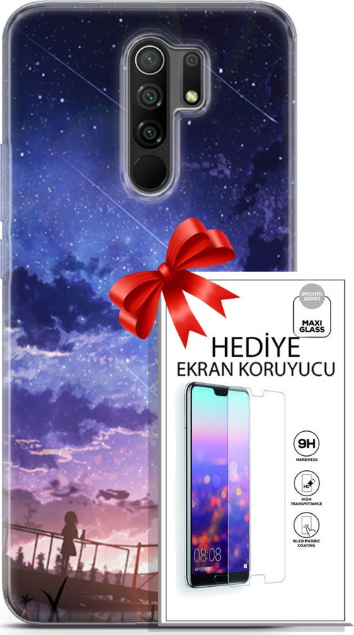 Xiaomi Redmi 9 Kılıf Orijinal Seri Fantasy 09 Kayan Yıldızlar Uv Kılıf Ve Ekran Koruyucu