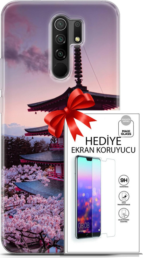 Xiaomi Redmi 9 Kılıf Orijinal Seri Fantasy 04 Arakurayama Sengen Silikon Kılıf + Ekran Koruyucu Full