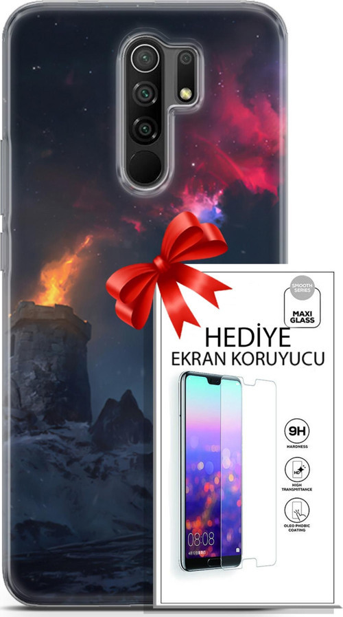 Xiaomi Redmi 9 Kılıf Orijinal Seri Fantasy 28 Kuzey Işıkları İz Bırakmayan Kılıf + Ön Ekran Koruyucu