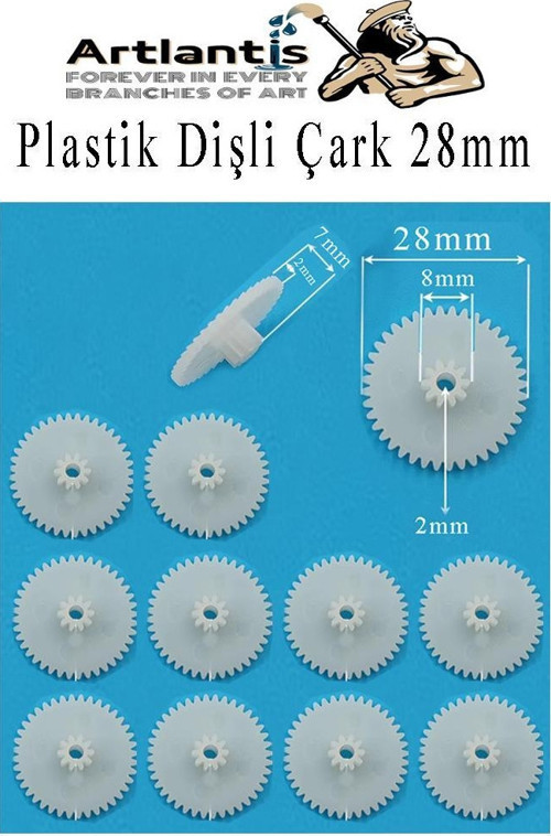 Plastik Dişli Çark 10 Adet 1 Paket Dış Çapı 28 mm İç Çapı 2 mm Okul Deney Motor Çarkı Palstik Dişliler