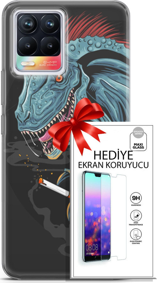 Realme 8 Kılıf Orijinal Seri Punky 19 Dinozor Punk Tam Koruma Kılıf + Ekran Koruyucu