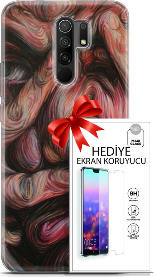 Xiaomi Redmi 9 Kılıf Orijinal Seri Soul 27 Dağılmış Surat Lazer Kesim Silikon Ekran Koruyucu