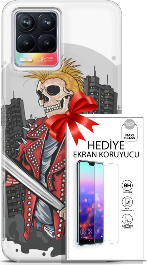 Realme 8 Kılıf Orijinal Seri Punky 08 Punk Serseri Baskılı Kılıf + Ekran Koruyucu