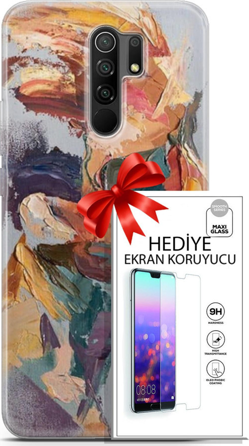 Xiaomi Redmi 9 Kılıf Orijinal Seri Soul 04 Soyut Silikon Kılıf + Ekran Koruyucu Full Korumaketi
