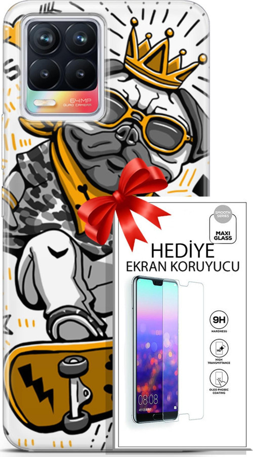 Realme 8 Kılıf Orijinal Seri Punky 09 Punk Pug Uv Kılıf Ve Ekran Koruyucu