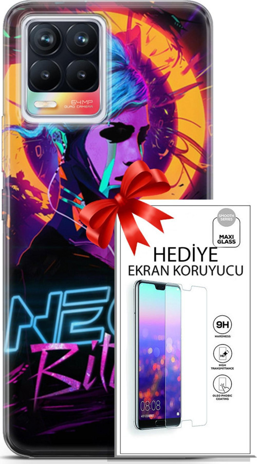 Realme 8 Kılıf Orijinal Seri Cyberpunk 25 Neon Soyulmayan Kılıf + Ekran Koruyucu Full Korumaketi