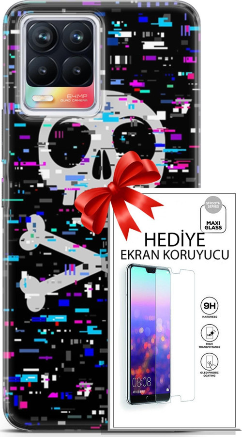 Realme 8 Kılıf Orijinal Seri Cyberpunk 01 Kurukafa Telefon Kılıfı + Ekran Koruyucu