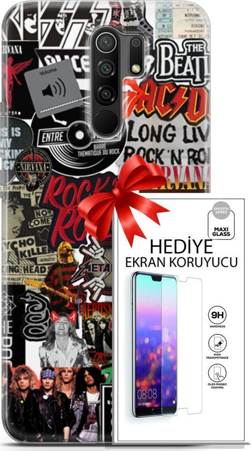 Xiaomi Redmi 9 Kılıf Orijinal Seri Punky 30 Rock'N Roll Kenarları Şeffaf Kapak Ve Ekran Koruyucu