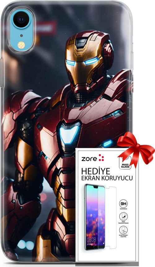 Apple İphone Xr Kılıf Orijinal Seri Supers 23 Iron Man Telefon Kabı Ve Ekran Koruyucu