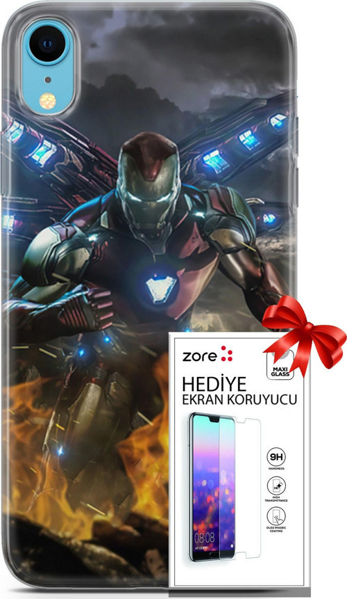 Apple İphone Xr Kılıf Orijinal Seri Supers 30 Iron Man Kenarları Şeffaf Kapak Ve Ekran Koruyucu