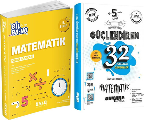 Ünlü Yayınları 5.Sınıf Bil Bang Matematik Soru Bankası ve Ankara 32 Haftalık Deneme Seti 2 Kitap