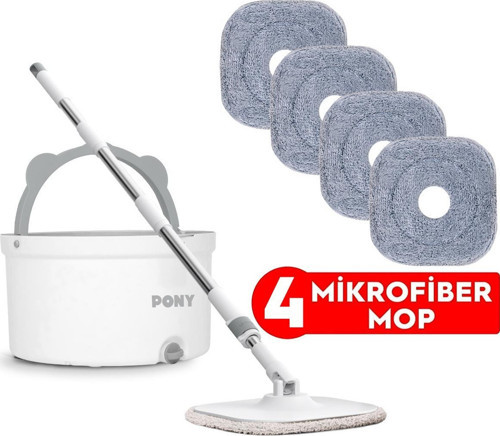 BEYAZ 4 ADET MİKROFİBER MOP TEMİZ & KİRLİ SUYU AYIRMA ÖZELLİĞİ OTOMATİK TEMİZLİK SETİ PASPAS