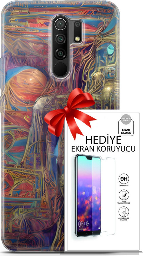 Xiaomi Redmi 9 Kılıf Orijinal Seri Cyberpunk 18 Parapsikoloji Parlak Kılıf + Ekran Koruyucu Full Koruma