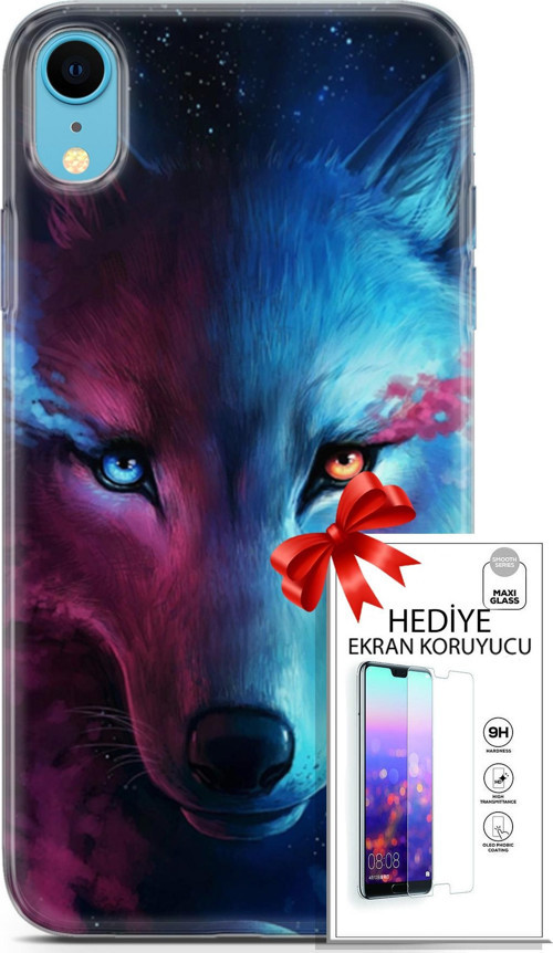 Apple İphone Xr Kılıf Orijinal Seri Cardano 18 Mavi Turuncu Göz Parlak Kılıf + Ekran Koruyucu Full Koruma