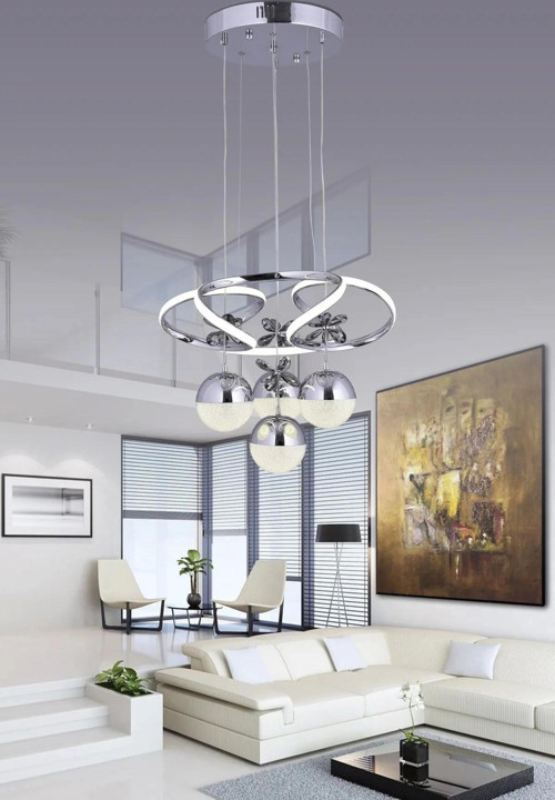 Papatya 3 Renk (Sarı Beyaz ve Gün Işığı) Krom Luxury Kumandalı Ledli Oturma Odası Avize