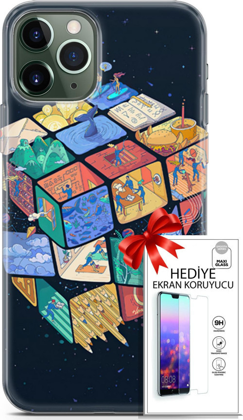 Apple İphone 11 Pro Max Kılıf Orijinal Seri Algorand 03 Rubik Arka Kapak + Ekran Koruyucu