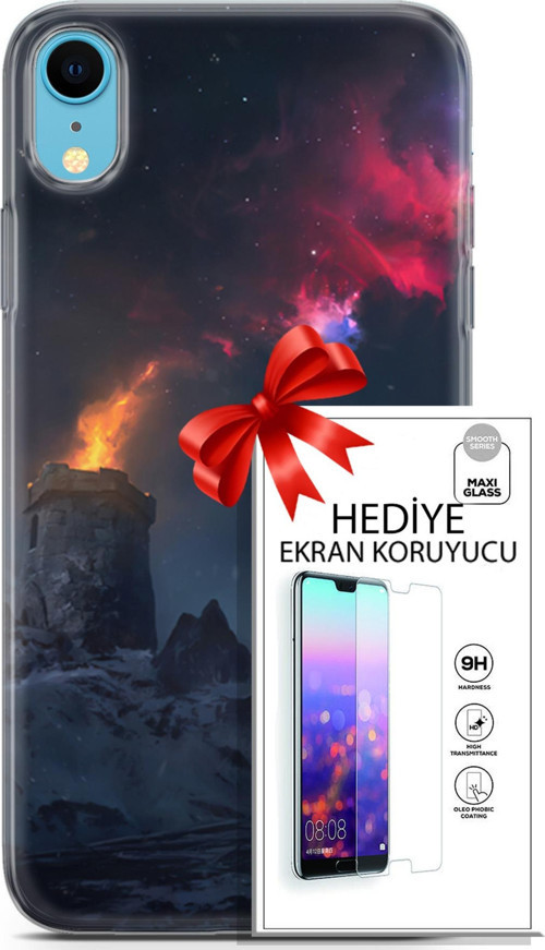 Apple İphone Xr Kılıf Orijinal Seri Fantasy 28 Kuzey Işıkları İz Bırakmayan Kılıf + Ön Ekran Koruyucu