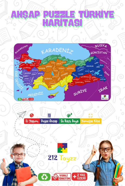 Ahşap Türkiye İller Haritası Puzzle, Eğitici Ülkemizi Tanıyalım Yapboz